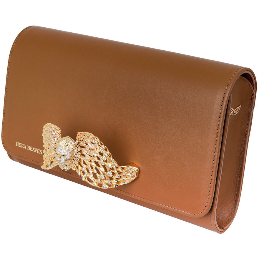 Brown Ariel genuine leather women's clutch bag side