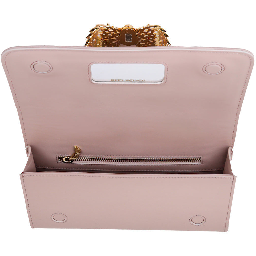 Nude Pink Ariel genuine leather women's clutch bag inside