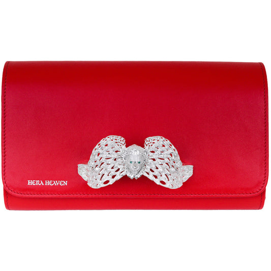 Red Ariel genuine leather women's clutch bag front