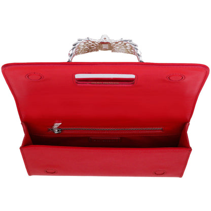 Red Ariel genuine leather women's clutch bag inside