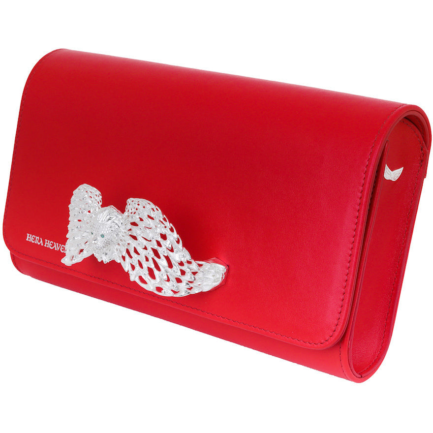 Red Ariel genuine leather women's clutch bag side