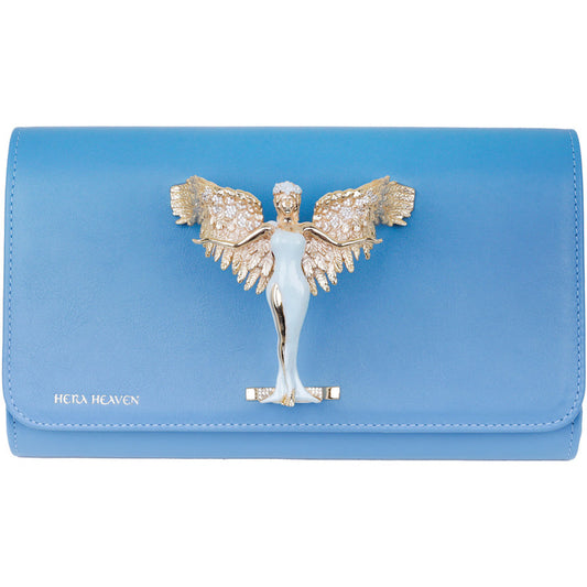 Blue Hera genuine leather women's clutch bag front