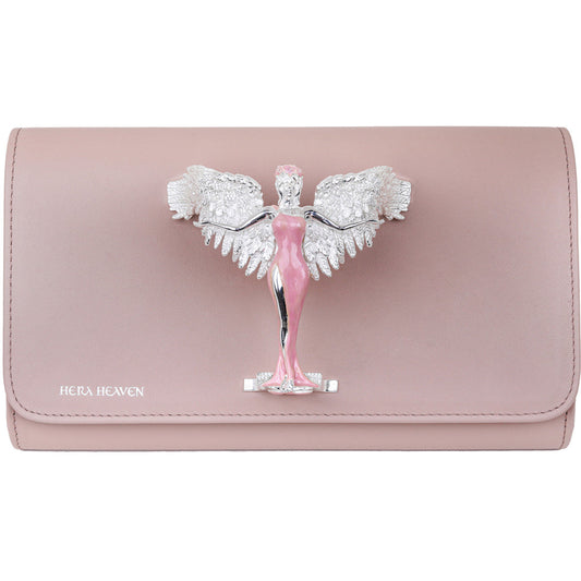 Pink Hera genuine leather women's clutch bag front