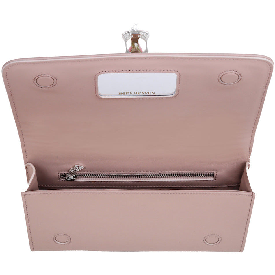 Pink Hera genuine leather women's clutch bag inside