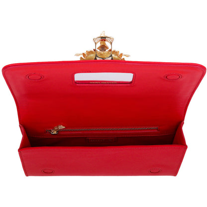 Red Hera genuine leather women's clutch bag inside