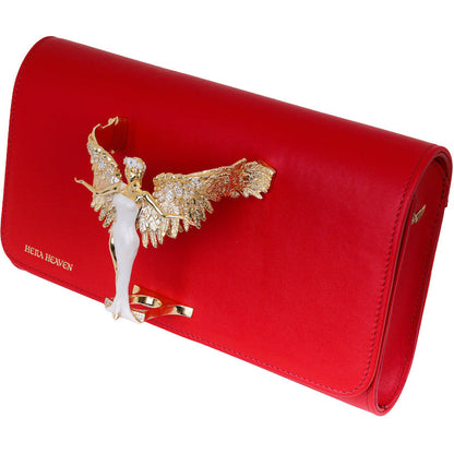 Red Hera genuine leather women's clutch bag side