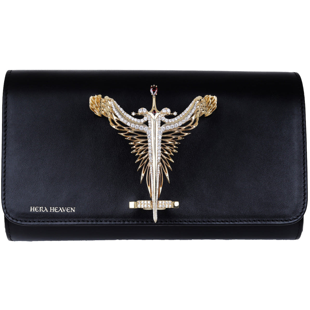 Black Michael genuine leather women's clutch bag front