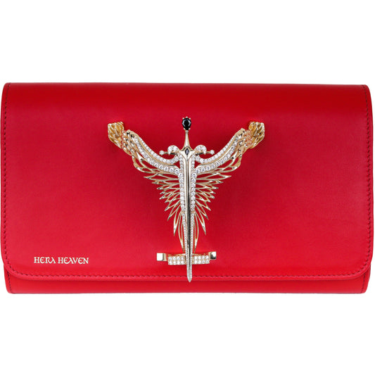Red Michael genuine leather women's clutch bag front
