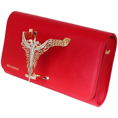 Red Michael genuine leather women's clutch bag side