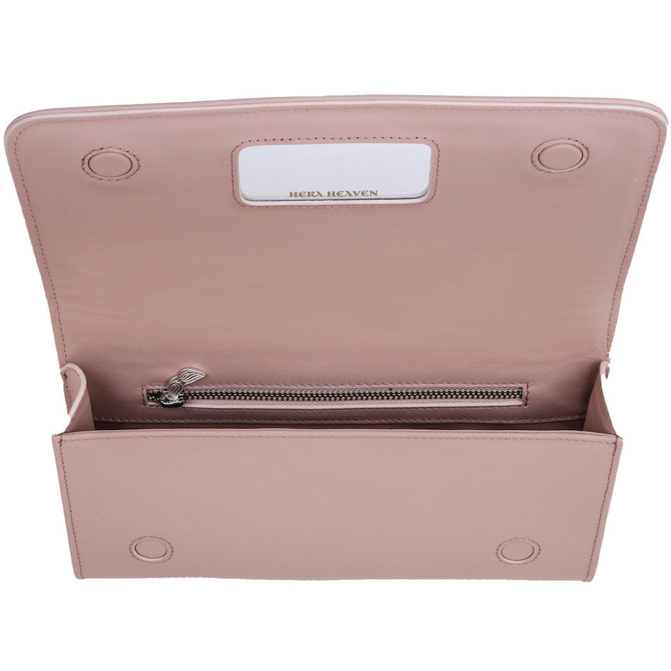 Nude Pink Michael genuine leather women's clutch bag inside