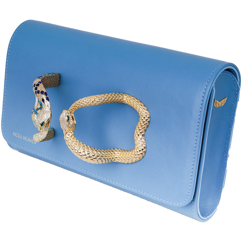 Blue Ouroboros genuine leather women's clutch bag side