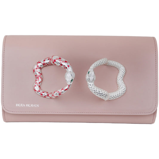 Pink Ouroboros genuine leather women's clutch bag front