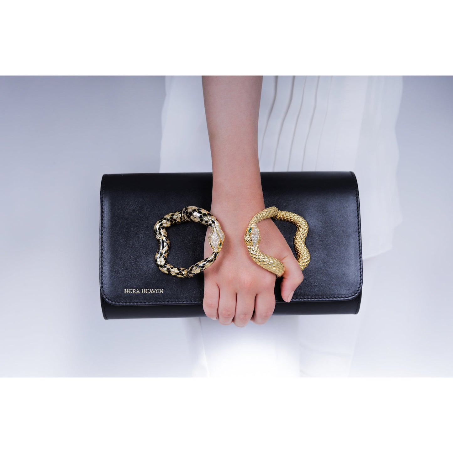 Black Ouroboros genuine leather women's clutch bag model