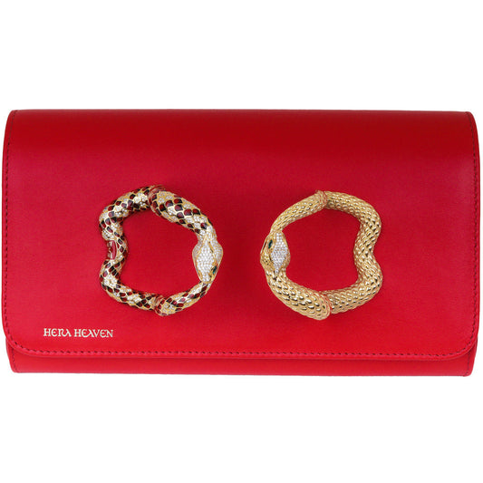 Red Ouroboros genuine leather women's clutch bag front