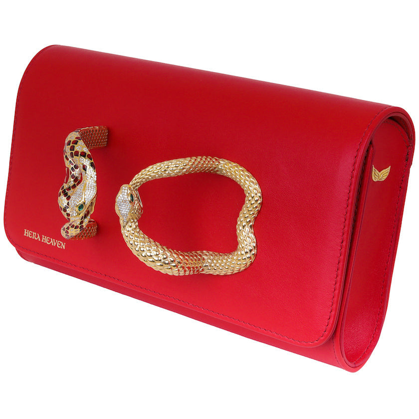 Red Ouroboros genuine leather women's clutch bag side