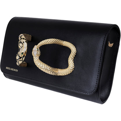 Black Ouroboros genuine leather women's clutch bag side