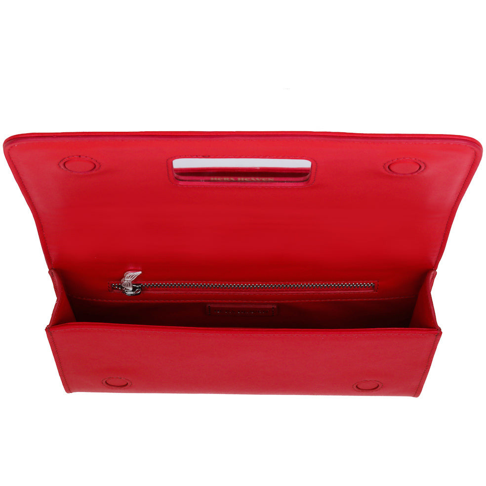 Red Michael genuine leather women's clutch bag inside