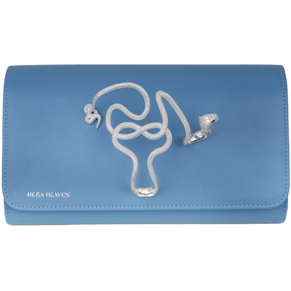 Blue Uraeus genuine leather women's clutch bag front