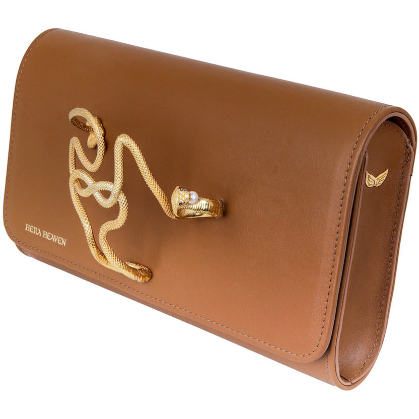 Brown Uraeus genuine leather women's clutch bag side