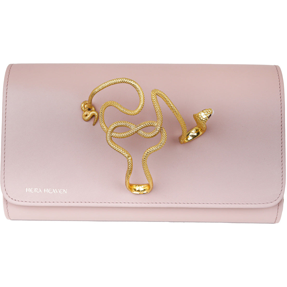 Nude Pink Uraeus genuine leather women's clutch bag front