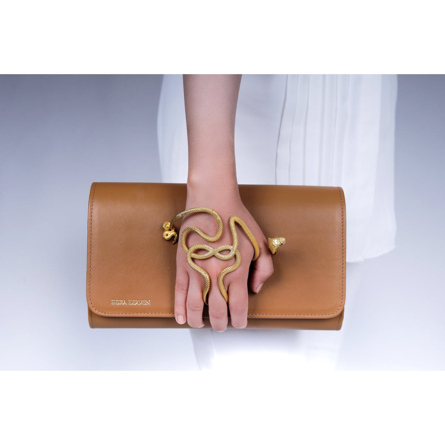 Brown Uraeus genuine leather women's clutch bag model