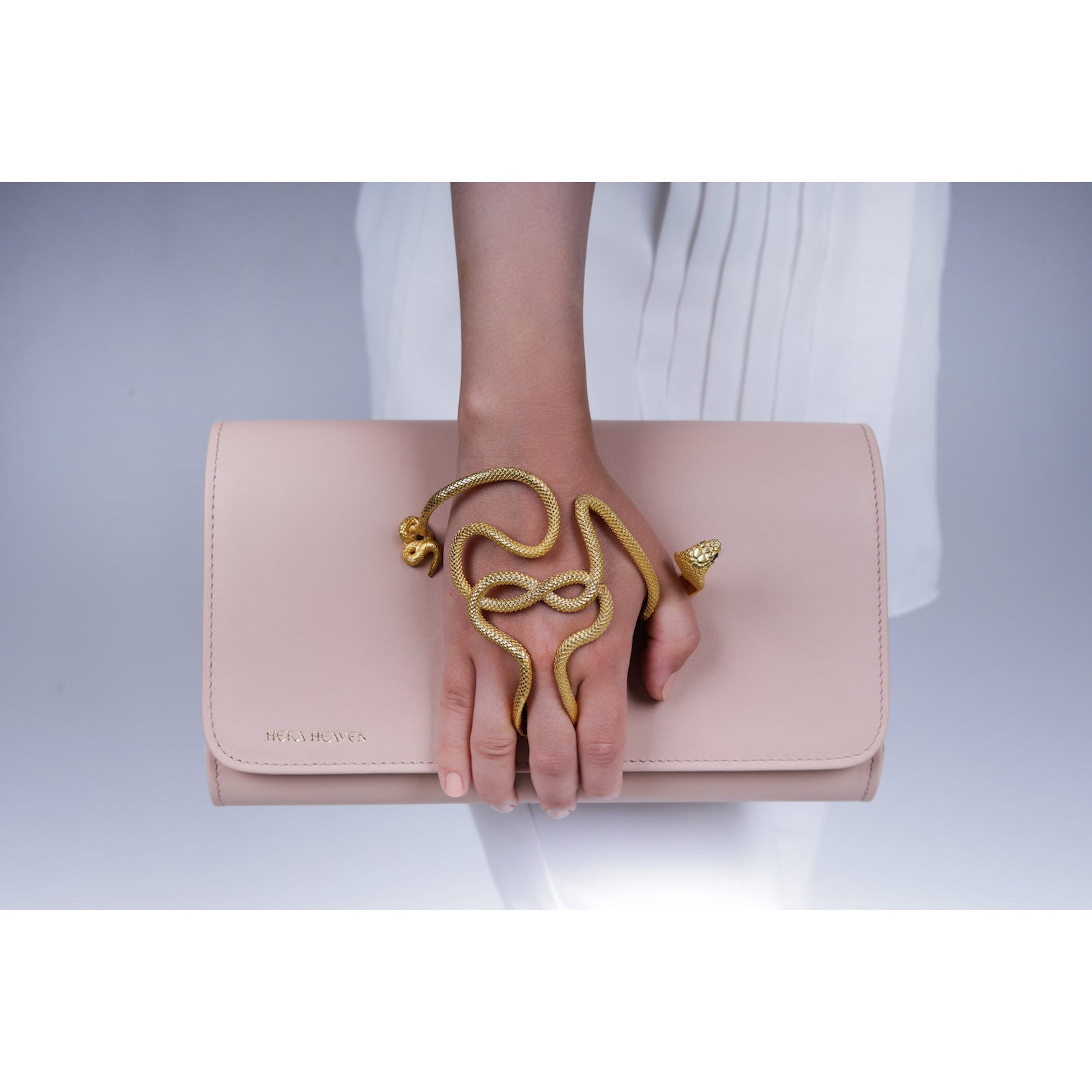 Nude Pink Uraeus genuine leather women's clutch bag model