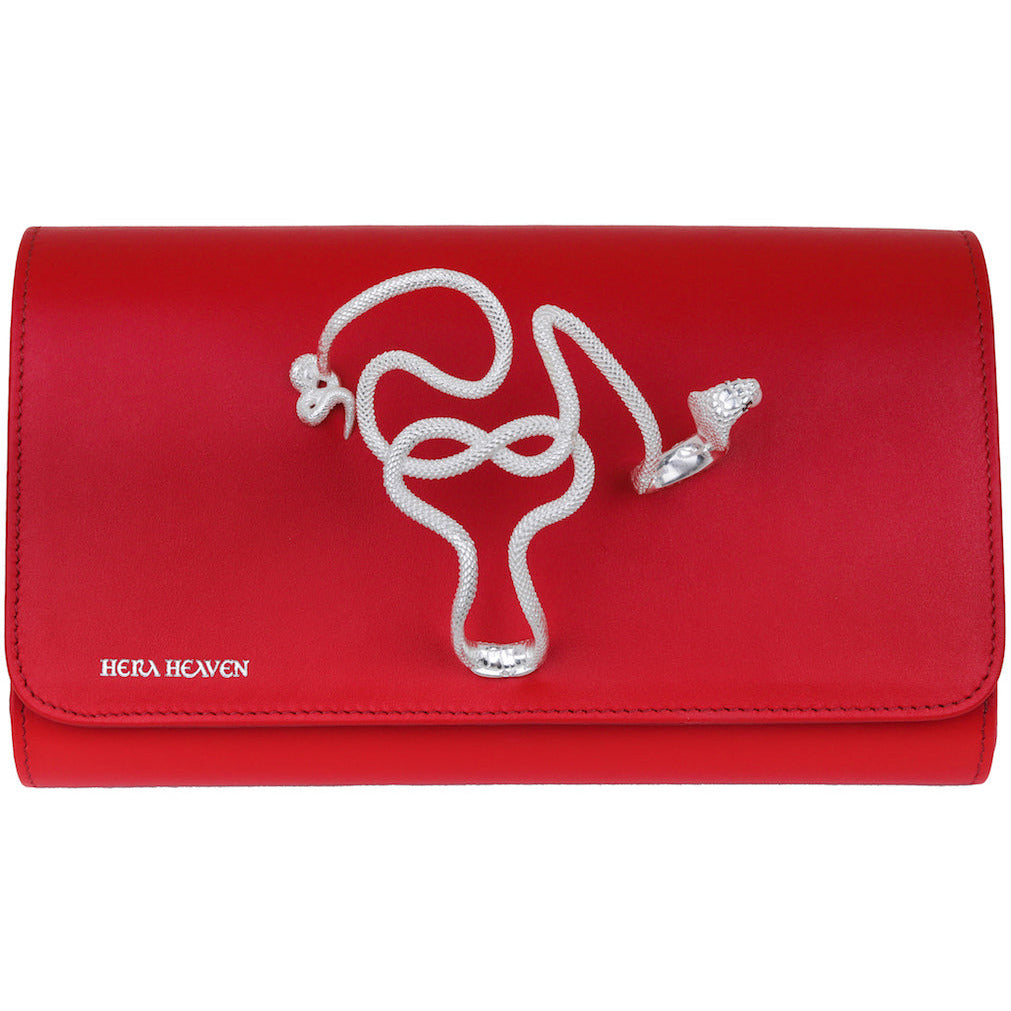 Red Uraeus genuine leather women's clutch bag front