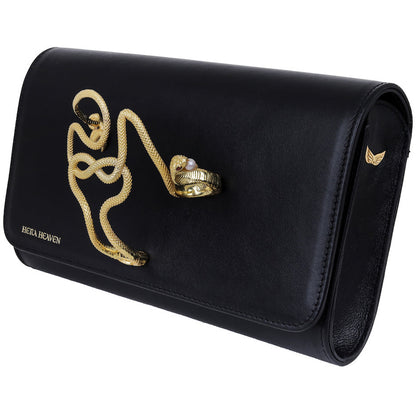 Black Uraeus genuine leather women's clutch bag side